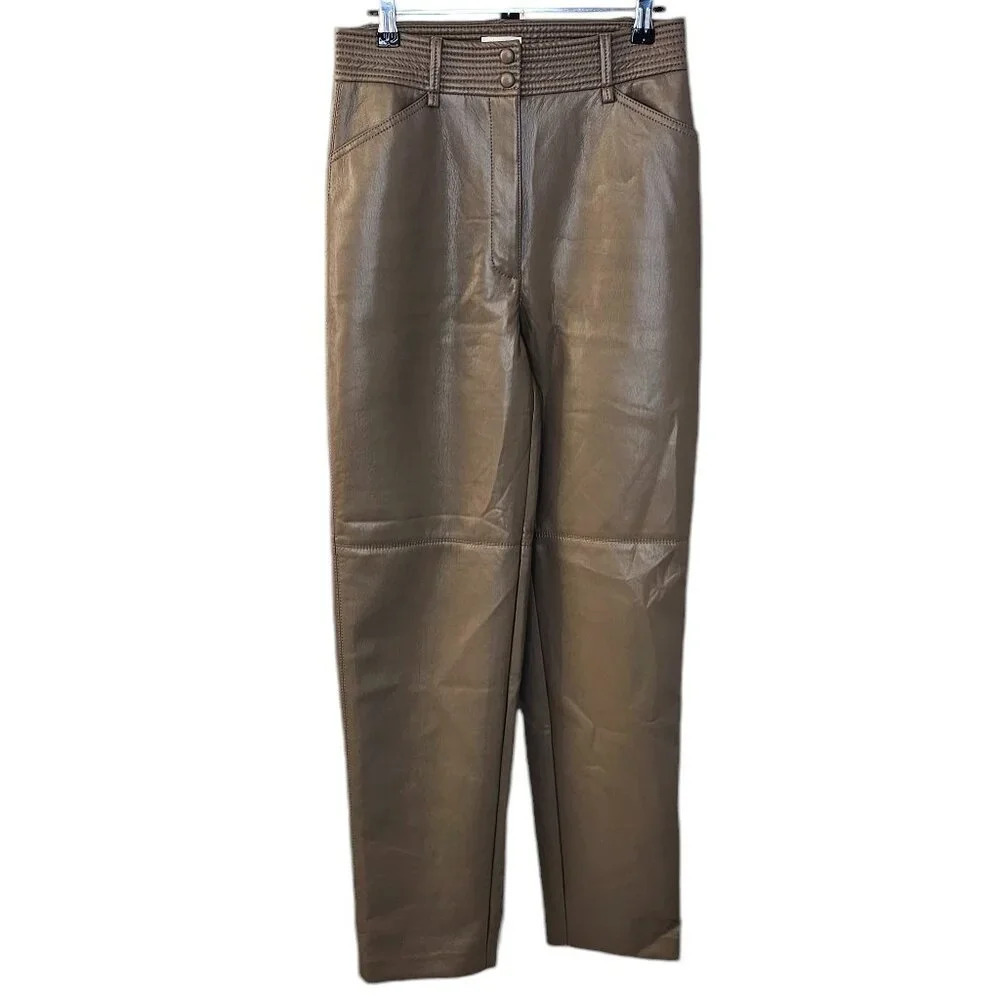 Aritzia Wilfred Funk Pant Size 6 High Waist Vegan Leather Slim Fit Taupe